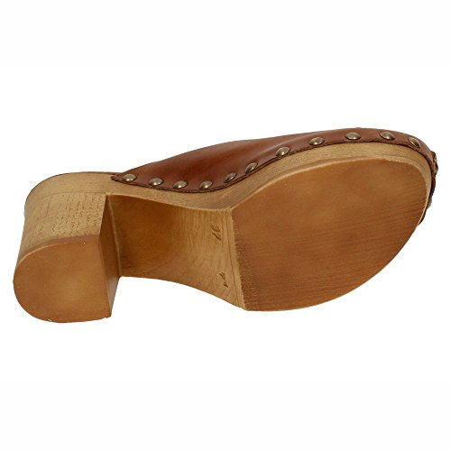 DLIRO 825 Zueco Piel Y Madera Mujer Sandalias TACÓN Cuero 35