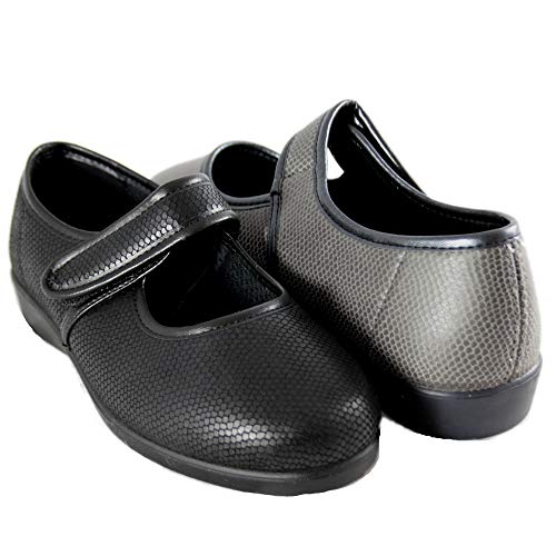 Doctor Cutillas 10291 - Zapatos para Mujer Anchos Plantilla Extraible Pies Delicados Licra en Color Negro y Plomo - 39, Negro