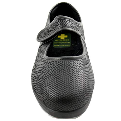 Doctor Cutillas 10291 - Zapatos para Mujer Anchos Plantilla Extraible Pies Delicados Licra en Color Negro y Plomo - 39, Negro