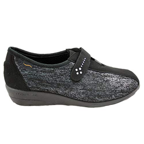 Doctor Cutillas 3686 - Zapatos de Señora con Licra Lateral Plantilla con Memoria Pequeña Cuña en Negro y Plomo - 38, Negre