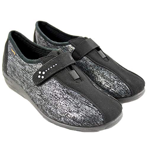 Doctor Cutillas 3686 - Zapatos de Señora con Licra Lateral Plantilla con Memoria Pequeña Cuña en Negro y Plomo - 38, Negre