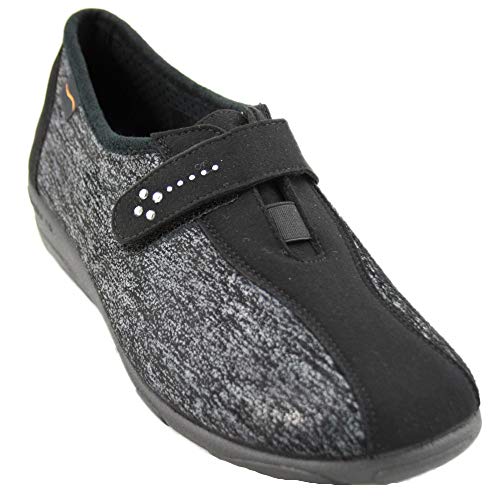 Doctor Cutillas 3686 - Zapatos de Señora con Licra Lateral Plantilla con Memoria Pequeña Cuña en Negro y Plomo - 38, Negre