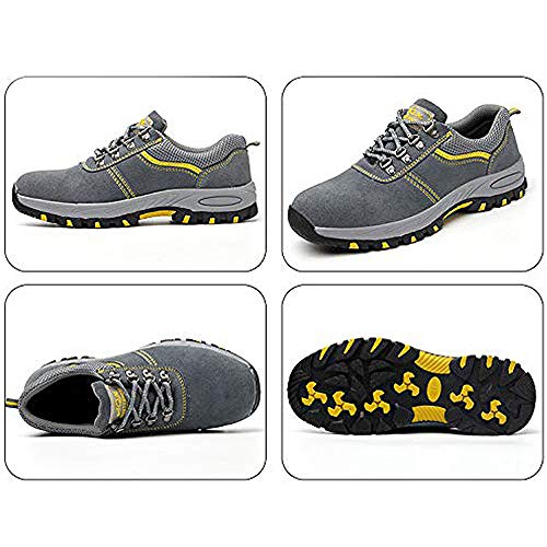 DoGeek Zapato Seguridad Calzado Seguridad Hombre con Punta de Acero, Antideslizante Transpirables, Unisex, Gris, 43