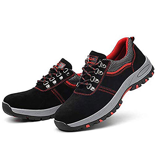 DoGeek Zapato Seguridad Calzado Seguridad Hombre con Punta de Acero, Antideslizante Transpirables, Unisex, Negro, 40