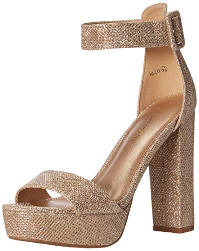 Dream Pairs Hi-Lo Sandalias de Tacón Alto Pump Plataforma Brillante para Mujer Dorado 39.5 EU/8.5 US