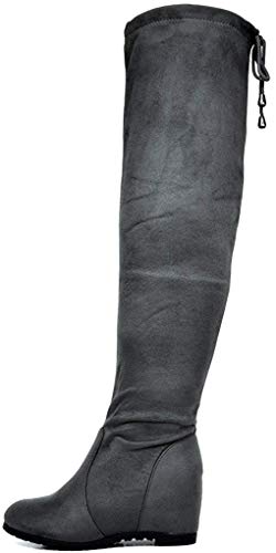 Dream Pairs Leggy Mujer Botas de Tacón Alto Invierno sobre la Rodilla Cordones Cremallera Botas Gris 38.5 EU/7.5 US