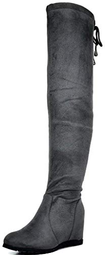 Dream Pairs Leggy Mujer Botas de Tacón Alto Invierno sobre la Rodilla Cordones Cremallera Botas Gris 38.5 EU/7.5 US