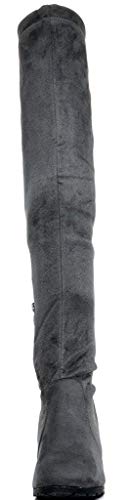 Dream Pairs Leggy Mujer Botas de Tacón Alto Invierno sobre la Rodilla Cordones Cremallera Botas Gris 38.5 EU/7.5 US