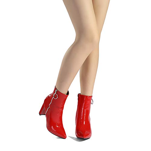 Dream Pairs Sianna-3 Botas Talón Alto Nieve Invierno Moda para Mujer Rojo Charol 40.5 EU/9.5 US