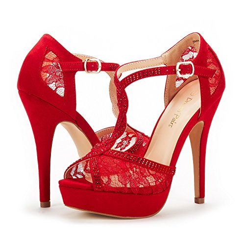 DREAM PAIRS Swan-16 Mujer Zapatos de Tacon Aguja Vestir Fiesta Boda Plataforma Sandalias Rojo 40 EU/9 US