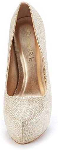 DREAM PAIRS Swan_30 Mujer Zapatos de Tacon Aguja Vestir Fiesta Boda Plataforma Pump Dorado Brillante 38 EU/7 US