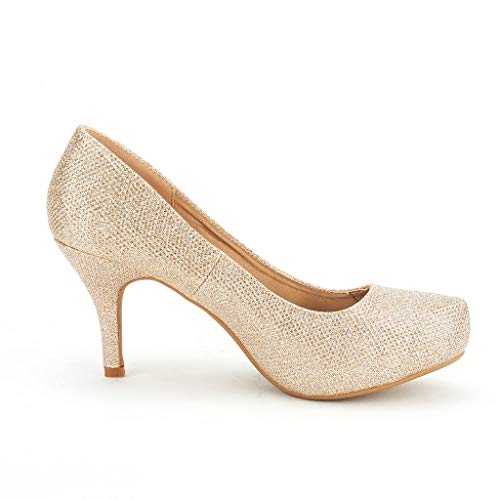 Dream Pairs Tiffany Zapatos de Tacón Vestir Pump para Mujer Dorado 40 EU/9 US