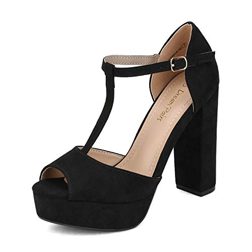 Dream Pairs Zapatillas Moda Tacón escarpín Sandalias Correa Stiletto Peep-Toe Mujer JESSICA-02 Ante Negro 41 EU / 10 US