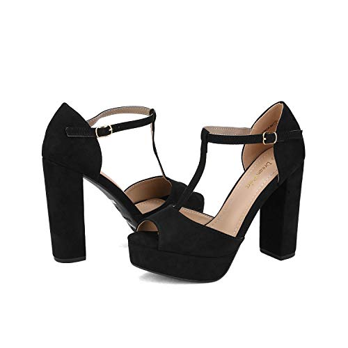 Dream Pairs Zapatillas Moda Tacón escarpín Sandalias Correa Stiletto Peep-Toe Mujer JESSICA-02 Ante Negro 41 EU / 10 US