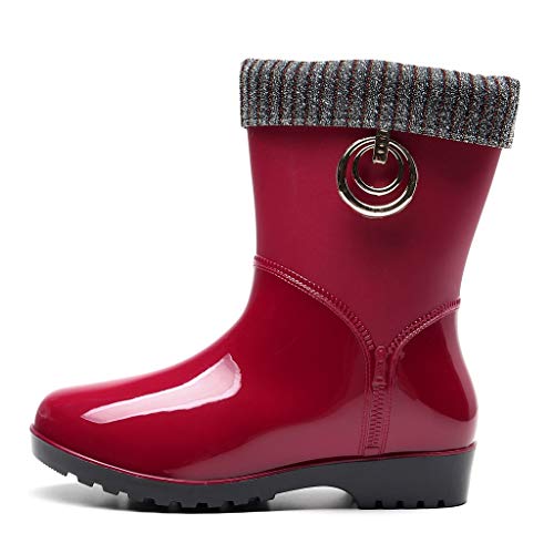 DreamedU Botas De Lluvia CáLidas Para Adultos Zapatos De Agua Antideslizantes Para Mujeres Botas De Lluvia De Tubo Medio OtoñO E Invierno 201007