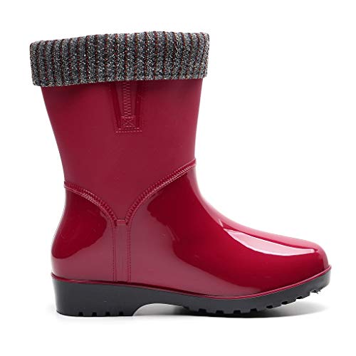 DreamedU Botas De Lluvia CáLidas Para Adultos Zapatos De Agua Antideslizantes Para Mujeres Botas De Lluvia De Tubo Medio OtoñO E Invierno 201007