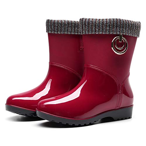DreamedU Botas De Lluvia CáLidas Para Adultos Zapatos De Agua Antideslizantes Para Mujeres Botas De Lluvia De Tubo Medio OtoñO E Invierno 201007