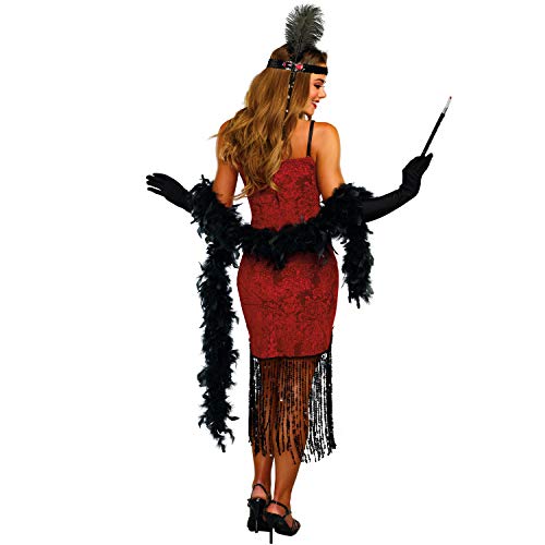 Dreamgirl Disfraz de Charleston rojo rubí años 20, fiesta temática carnaval (XL)