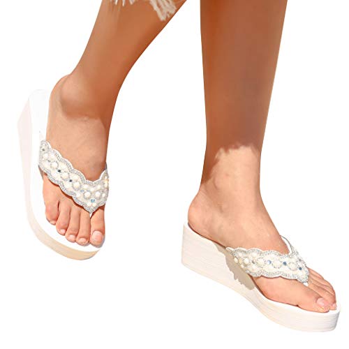 DressLksnf Sandalias Mujer Verano 2020 Cuña Chanclas Mujer Sandalias Antideslizantes Chanclas Planas Mujer Fondo Grueso Zapatos De Playa Clip Toe Chancletas