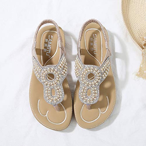 DressLksnf Sandalias Planas Verano Mujer Estilo Bohemia Zapatos de Dedo Sandalias Talla Grande Cinta Elástica Sandalias Casuales de Playa Chanclas Romanas