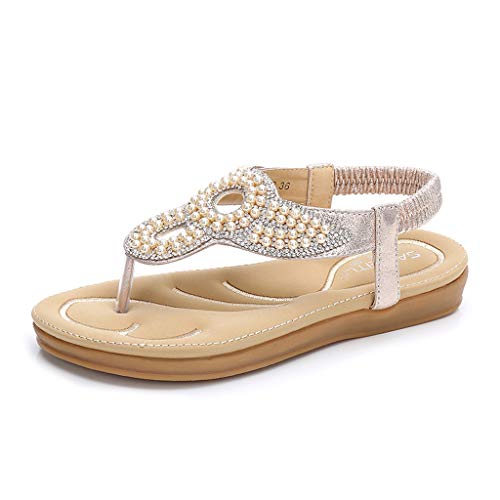 DressLksnf Sandalias Planas Verano Mujer Estilo Bohemia Zapatos de Dedo Sandalias Talla Grande Cinta Elástica Sandalias Casuales de Playa Chanclas Romanas