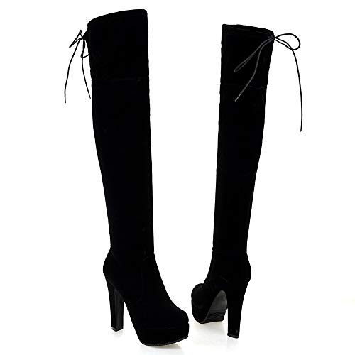 DunaCuna Mujer Moda Sobre La Rodilla Botas Alto Tacón Ancho Cremallera Muslo Botas Plataforma Fiesta Botas Wide Open Mini Size Black Size 39 Asiática