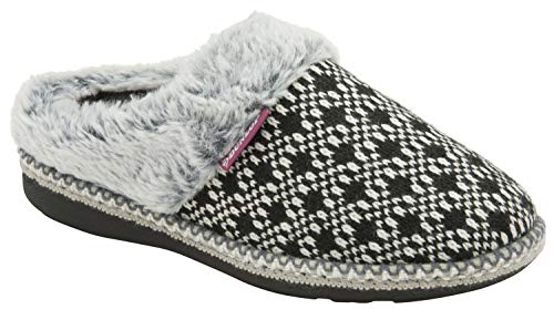 DUNLOP - Mujer Peluche Memory Foam Zapatillas de Casa con Elegantes Nordikas y Leopardo Modelo (39 EU, Black)