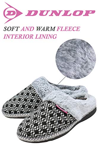 DUNLOP - Mujer Peluche Memory Foam Zapatillas de Casa con Elegantes Nordikas y Leopardo Modelo (39 EU, Black)