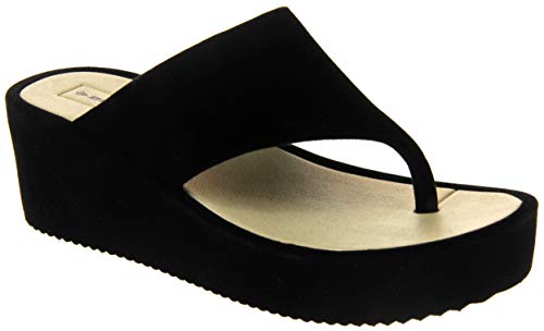 Dunlop Mujer Sandalia Cuña Plataforma Plataforma Terciopelo Negro EU 37