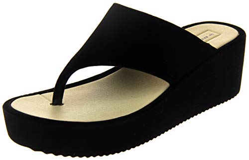 Dunlop Mujer Sandalia Cuña Plataforma Plataforma Terciopelo Negro EU 37