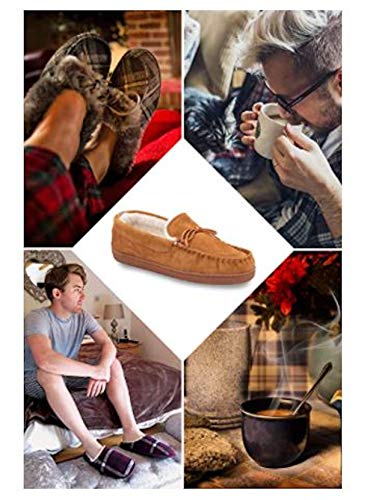 Dunlop - Pantuflas de piel de oveja auténtica para hombre, con forro polar, espuma viscoelástica, suela de goma, para casa o dormitorio, color Marrón, talla 45 EU