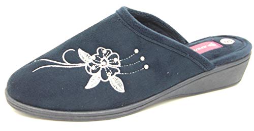 Dunlop - Pantuflas Pamela de mujer con tacón bajo de cuña sin espalda, color azul marino o lila, talla 36, 37.5, 38.5, 40, 41, 42.5, color Azul, talla 41 EU