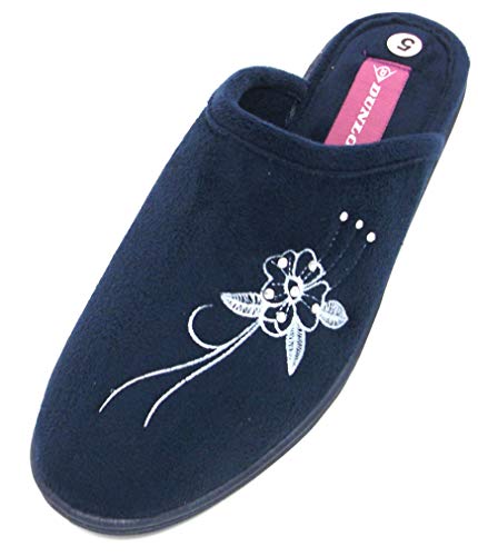 Dunlop - Pantuflas Pamela de mujer con tacón bajo de cuña sin espalda, color azul marino o lila, talla 36, 37.5, 38.5, 40, 41, 42.5, color Azul, talla 41 EU