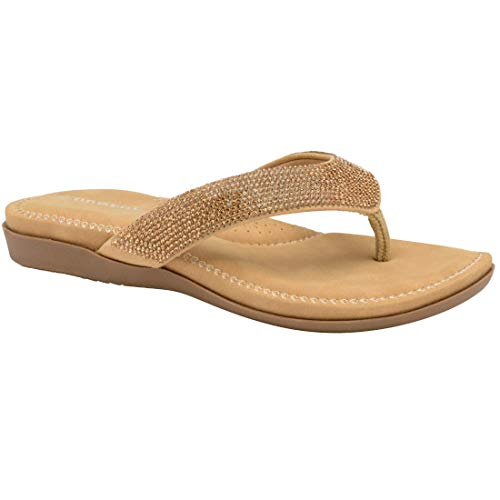 Dunlop Sandalias planas acolchadas para dedo del pie., color Dorado, talla 42 EU