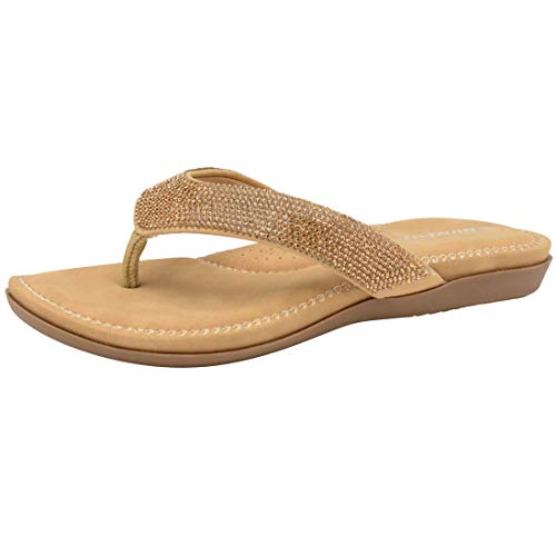 Dunlop Sandalias planas acolchadas para dedo del pie., color Dorado, talla 42 EU