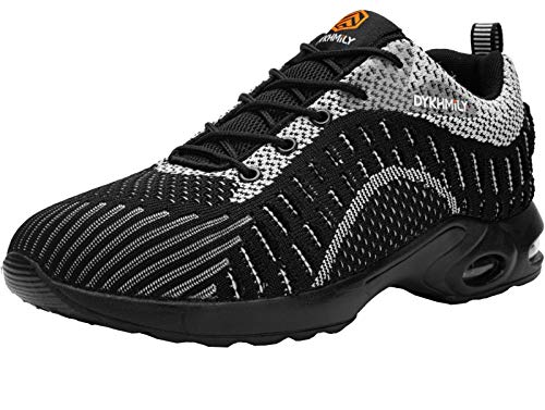 DYKHMATE Zapatillas de Seguridad Mujer Ligero Colchón de Aire Zapatos de Seguridad Trabajo Transpirable Punta de Acero Calzado de Seguridad Deportivo (Pirata Negra,40 EU)