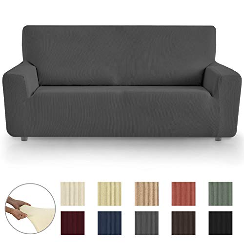 Eiffel Textile Funda Sofa Elastica Protector Adaptable Rústica Sofá, Gris, 3 Plazas (180-240 cm)