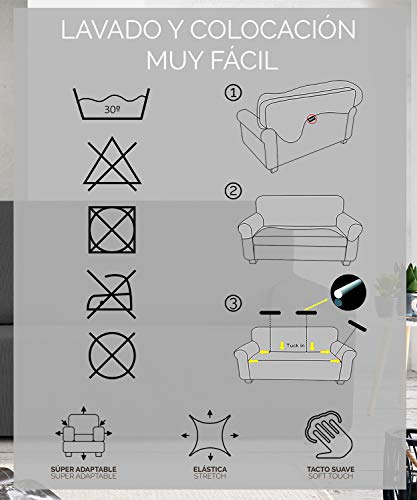 Eiffel Textile Funda Sofa Elastica Protector Adaptable Rústica Sofá, Gris, 3 Plazas (180-240 cm)