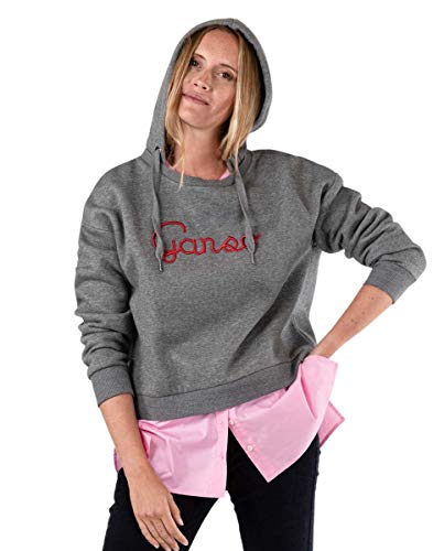 El Ganso Sudadera Gris Capucha Contraste Tejido Rosa