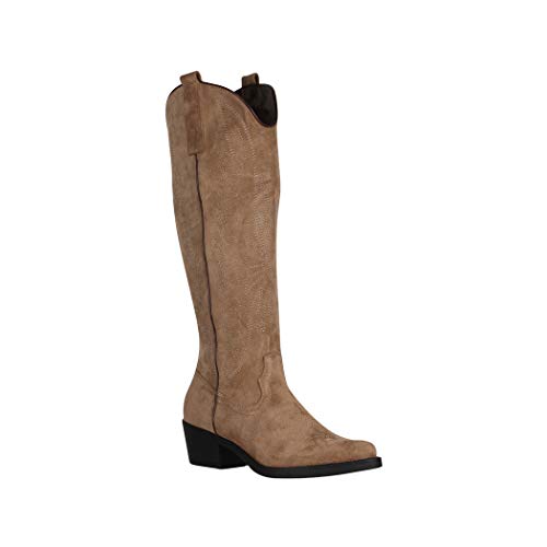 Elara Botas de Vaquero Mujer Chunkyrayan Caqui F1225 Khaki-38