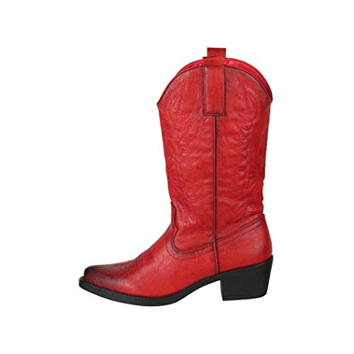 Elara Botas de Vaquero Mujer Estilo Motero Chunkyrayan Rojo 301-A32 Red-40