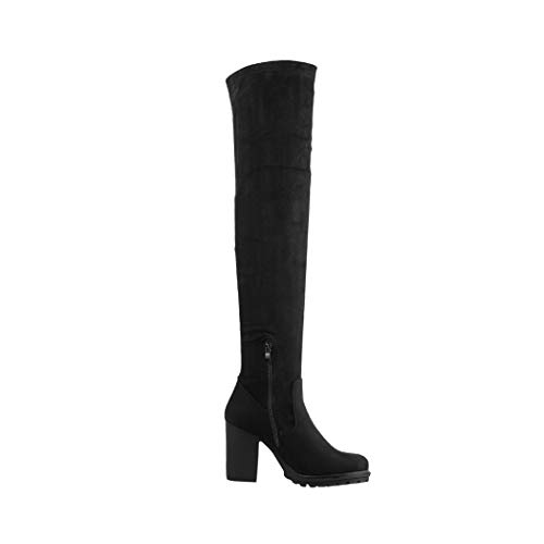 Elara Botas Mujer Overknee High Heels Tacón Alto Chunkyrayan Negro E4835 Black-37