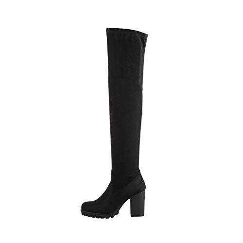 Elara Botas Mujer Overknee High Heels Tacón Alto Chunkyrayan Negro E4835 Black-37