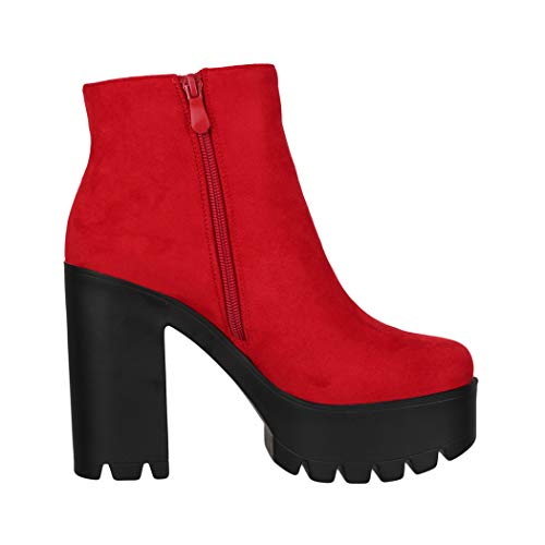 Elara Botines Chelsea para Mujer Chunkyrayan Rojo HQ115 Red-36
