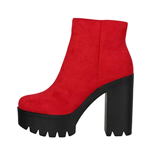 Elara Botines Chelsea para Mujer Chunkyrayan Rojo HQ115 Red-36