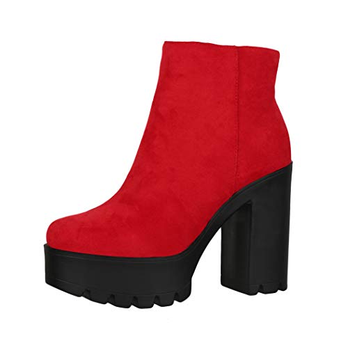 Elara Botines Chelsea para Mujer Chunkyrayan Rojo HQ115 Red-36