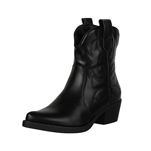 Elara Botines Mujer Botas de Vaquero Chunkyrayan Negro 301-A31 Black-36