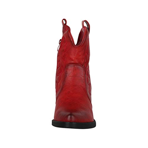 Elara Botines Mujer Botas de Vaquero Chunkyrayan Rojo 301-A31 Red-39