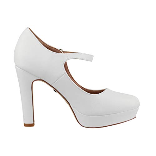 Elara Zapato de Tacón Alto con Correa Mujer Vintage Chunkyrayan Blanco E22320 White-38