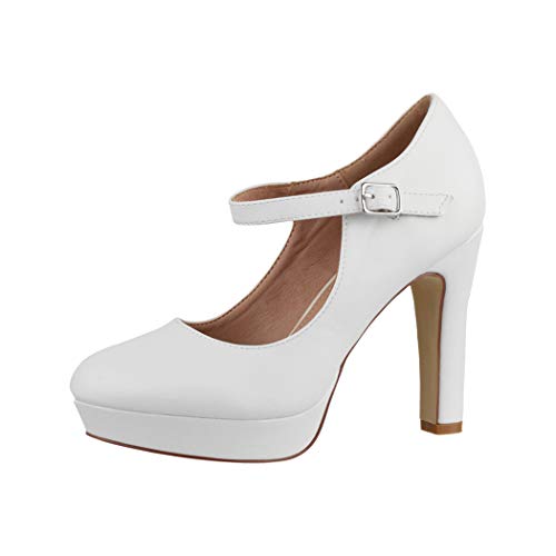 Elara Zapato de Tacón Alto con Correa Mujer Vintage Chunkyrayan Blanco E22320 White-38
